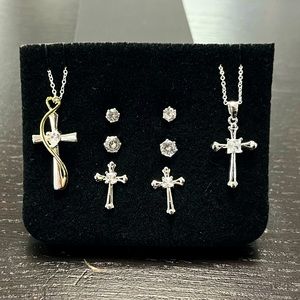 Cross Necklace & Earring Set Cubic Zirconia